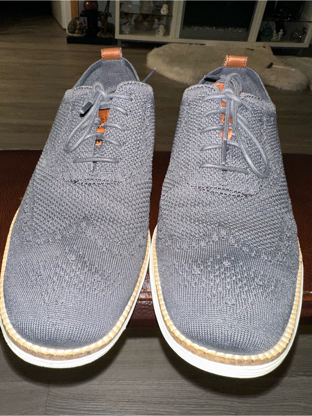 Cole Haan Grey Knit Lace-Up Athletic Casual Shoes with Tan Accents